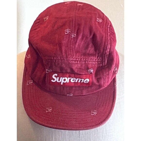 SUPREME RED Denim Eye 5-Panel Camp Cap Red Iconic Box Logo 2013 Adjustable Hat